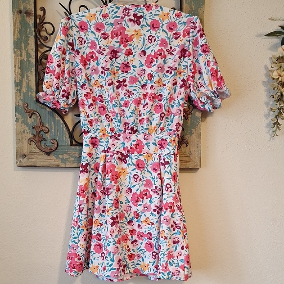 Pink and Red FLORAL Puff Sleeve Mini Dress. Size S - Picture 6 of 7